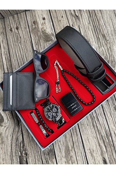 DEEPWELL Erkek Kol Saati Kemer Cüzdan Çakmak Gözlük Tespih Bileklik Seti dl17