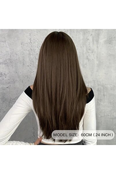 Zeysum Çikolata Kahverengi Yarımay Düz Saç Postiş Uzatma 60 Cm Isıya Dayanıklı