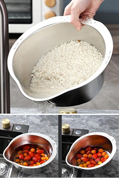 NaviRa Home Stainless Steel Rice Strainer Pasta Salad Strainer 304 Stainless Steel Strainer Metal Strainer