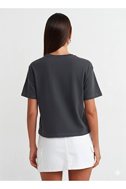 Dilvin 30742 μεταλλικό μπλουζάκι με λεπτομέρεια εκτύπωσης - ανθρακί