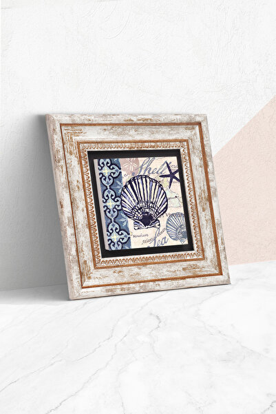 Pinecone Zidna slika u kamenu uokvirena morskom školjkom – Dekorativna modern...