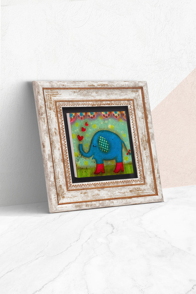 Pinecone Slikanje na kamenu zidu sa okvirom u obliku slona – Dekorativna mode...