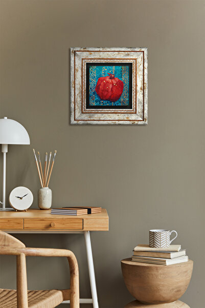 Pinecone Pomegranate Framed Stone Wall Painting – Decorative Modern Art, Home and Office Decor | T1-02 |