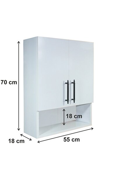 Asude Home 2 Kapaklı Banyo Dolabı, Çok Amaçlı Dolap, Ecza Dolabı, Ofis, Hol, Banyo, Beyaz