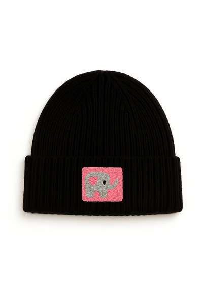 byebruketenci Beretă neagră cu model elefant roz, pălărie de lână de lux