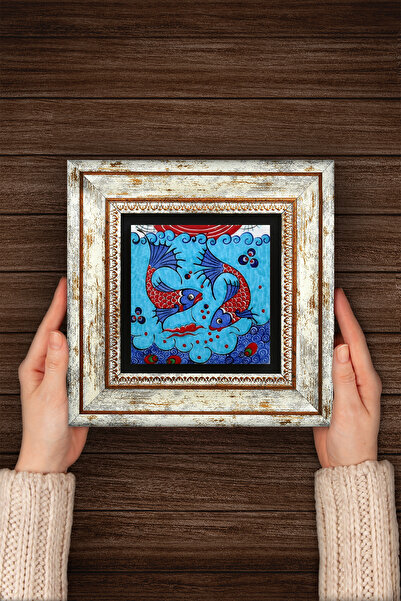 Pinecone Tile Art Fish Framed Stone Wall Painting – Decorative Modern Art, Home and Office Decor | T1-184 |