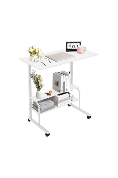 unbranded Adjustable Laptop Table (40*80 cm) with Extra Shelf - White