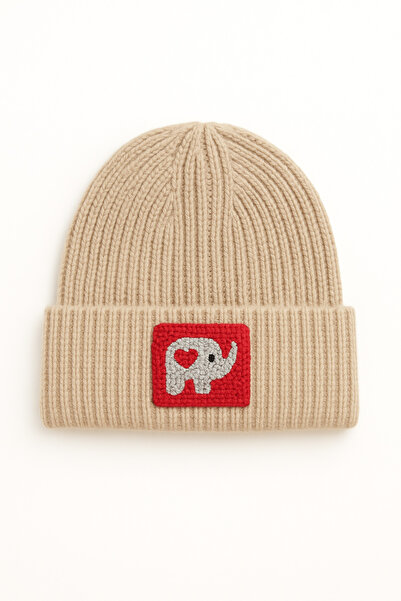 byebruketenci Beretă de lux din lână crem închisă, cu detaliu Red Elephant Pu...