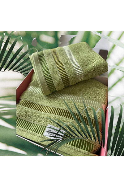 Ercahome tekstil Double Bath Towel Set in Green Color with 100% Cotton Stripe