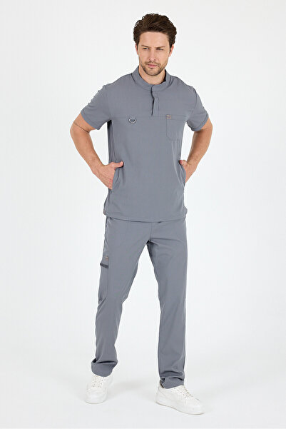 MAZEY UNİFORM زي موحد للطبيب والممرضة بلون رمادي فاتح من الليكرا، زي مستشفى ف...