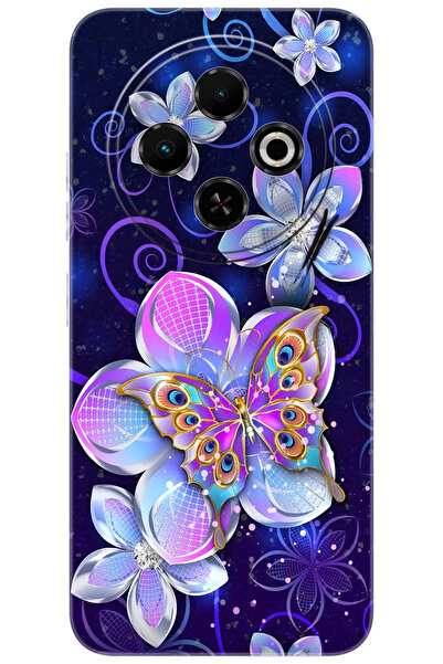 TECNO Spark 30C (KL5/KL5n) Uyumlu Kılıf Desen Baskılı Silikon Kelebek ve Çiçe...