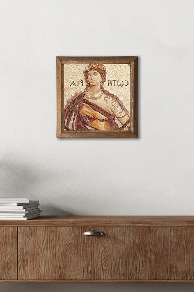 Pinecone Pictură murală cu piatră înrămată cu lemn Soteria Mosaic – 25x25 cm Decor decorativ pentru casă și birou | W1-74 |