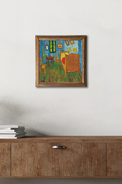 Pinecone Pictură pe perete de piatră cu cadru din lemn pentru dormitorul lui Vincent Van Gogh din Arles – 25x25 cm | w1-286 |