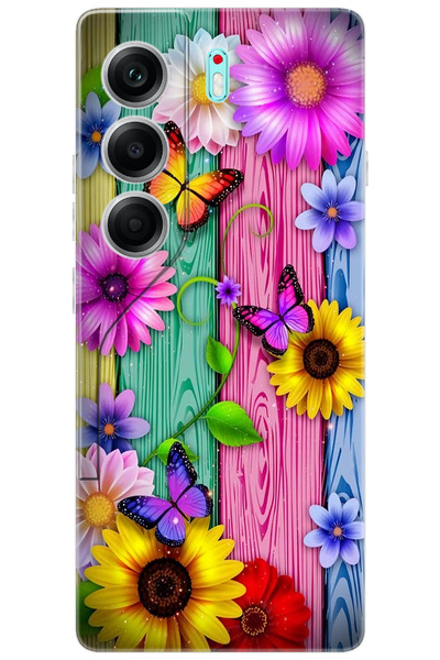 TECNO Camon 40 (CM5) Uyumlu Kılıf Desen Baskılı Silikon Renkli Papatya - Kelebekler STK:719 CP-mpwgbDO