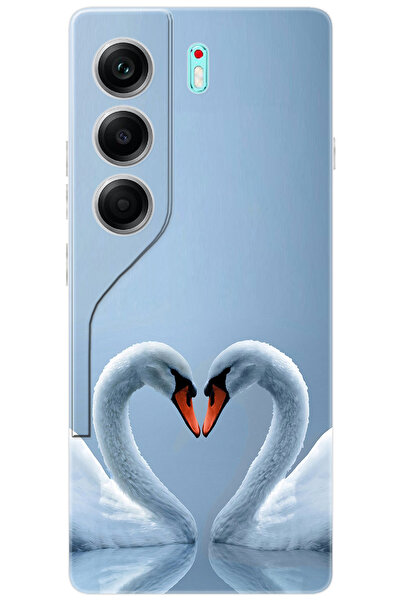 TECNO Camon 40 (CM5) Uyumlu Kılıf Desen Baskılı Silikon Kuğ ve Kalp STK:305 C...