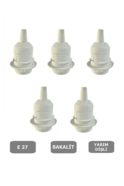CONANA E27 Duy Geçmeli Yarım Diş Avize, Abajur, Lambader Duyu Halkalı - Bakalit Beyaz (250V-4A) 5 Adet