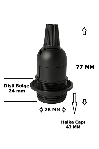 CONANA Italyan E14 Duy (MİNİ DUY) Bakalit Geçmeli Yarım Diş Siyah (250V-2A) 5 Adet