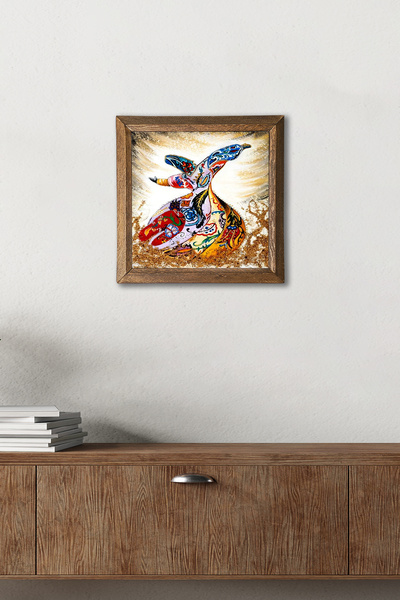 Pinecone Semazen Ahşap Çerçeveli Taş Duvar Tablosu – 25x25 cm Dekoratif Modern Ev ve Ofis Dekoru |W1-06|