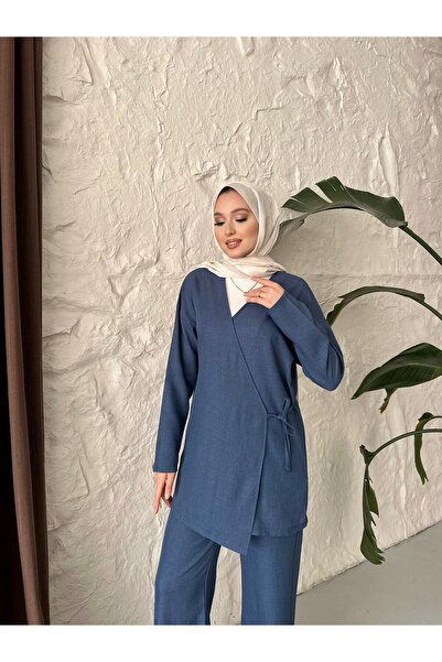 New Lune - Women's Clothing Navy Blue Color Side Tie Linen Tunic Suit Bottom ...