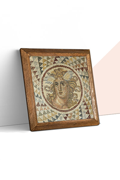 Pinecone Pictură pe perete din piatră cu rame din lemn din seria Mozaic – 25x25 cm Decor decorativ pentru casă și birou | W1-72 |