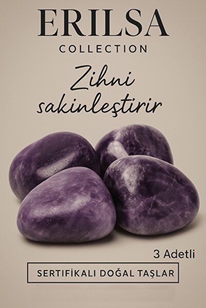 Tesbih Atölyesi Sertifikalı Tamburlanmış Doğal Ametist Taşı Kütle (3 Adet) – ...