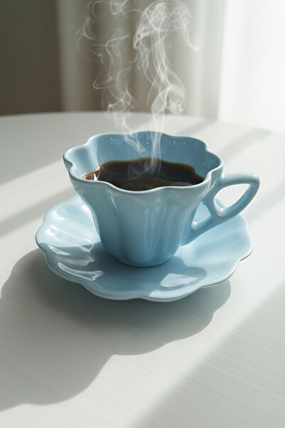 Minole Zarif Papatya Desenli Tabaklı Kahve Fincanı - Beyaz