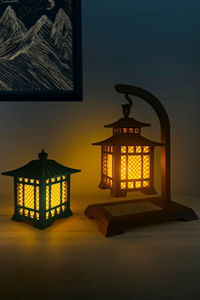 Obaco Dekoratif Işıklı Fener Biblo Seti, 2li Mıknatıs Kapaklı Dekorasyon Obje...