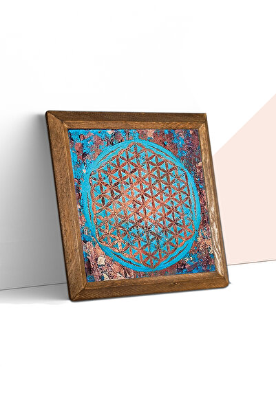 Pinecone Pictură pe perete de piatră cu rama din lemn Floarea vieții – 25x25 cm Decor decorativ pentru casă și birou | W1-190 |