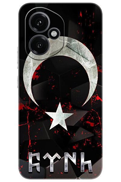 Honor 400 (DNY-NX9) Compatible Sheath Patterned Silicone Moon Star and Göktürkçe Turkish NGO:636 CP-v1k8Xf8