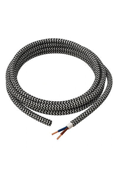 CONANA Dekoratif Kumaş Aydınlatma Elektrik Kablosu (2x0,50 TTR) (Siyah Beyaz ...