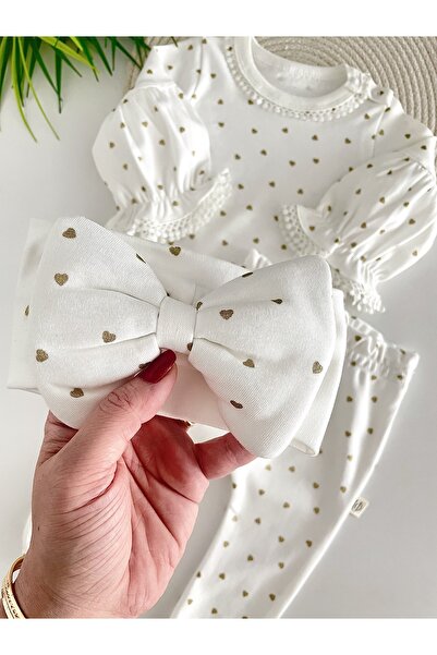 Jammybaby Maria Gold Heart Gilded Baby Girl Luxury 100% Cotton Lace Bandana Bodysuit with Pants Newborn