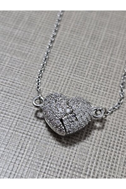stainles steel قلادة من الفولاذ المقاوم للصدأ على شكل قلب مكسور مرصع بالزركون