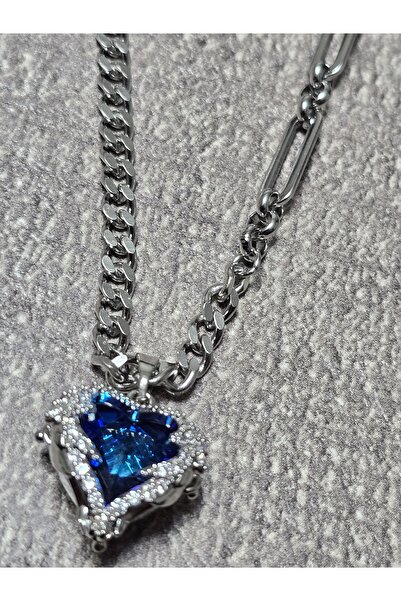 stainles steel قلادة طويلة من الفولاذ المقاوم للصدأ بنمط قلب أزرق