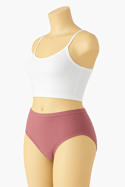 HS İÇ GİYİM Pack of 3 Women's High Waist Gathering Bato Panties – Dusty Rose, Ultra Soft Cotton Fabric
