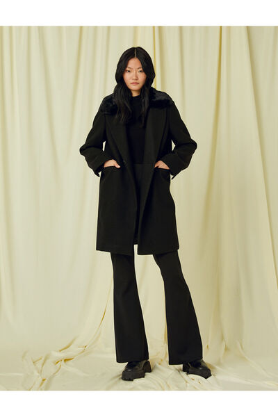 Koton Kaşe Kaban Cep Detaylı Katlı Yaka