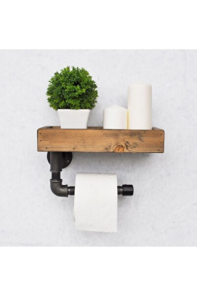 Homelux Raft cu suport Edie, 28x14x16 cm, nuc/negru, suport metal, raft lemn molid