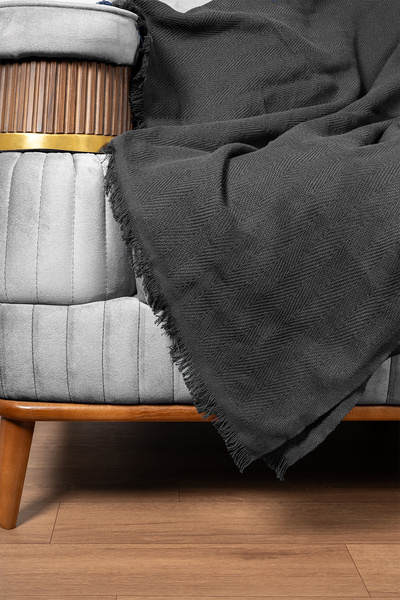 Cotto Home Double Sofa Cover 100% Cotton Striped Decorative Pique Multi-Purpose Anthracite Color 200X230 cm