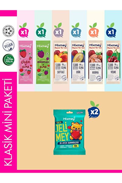 mixmey Klasik Mini Paketi – 8 Adet | Meyve Bar Jelimey –sağlıklı Atıştırmalıklar, Glutensiz (8 ADET)