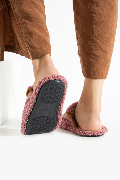 Moda Devrin Χειμερινές γυναικείες παντόφλες Cherry Ivory ραμμένες και πλενόμενες (στενή εφαρμογή)