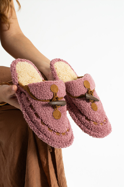 Moda Devrin Χειμερινές γυναικείες παντόφλες Cherry Ivory ραμμένες και πλενόμενες (στενή εφαρμογή)