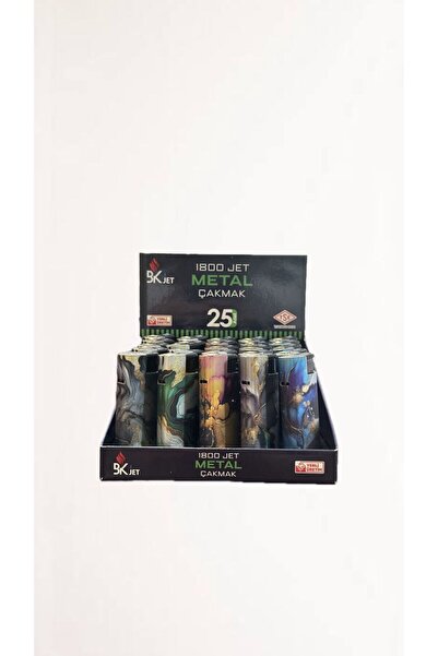 BKJET BKJET1800 Turbo Metal Çakmak Desenli Yeniden Doldurulabilir 25 Adet Lüks Çakmak