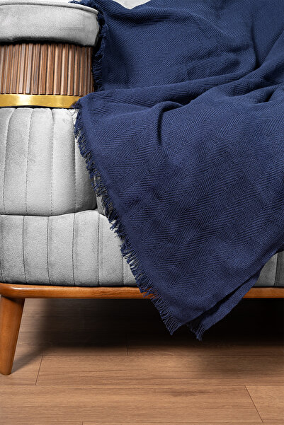 Cotto Home Double Sofa Cover 100% Cotton Striped Decorative Pique Multi-Purpose Navy Blue Color 200X230 cm