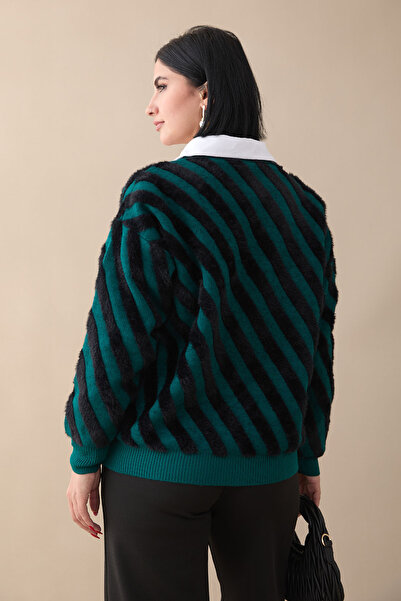 InStyle Emerald Green Short Knitwear Cardigan - Feather Stripe Detailed