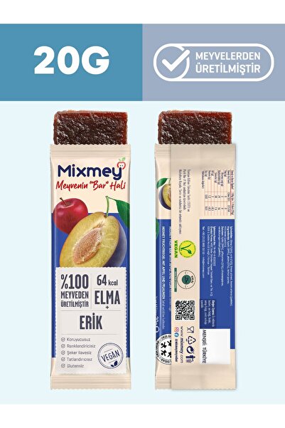 mixmey Ekşi Sever Meyve Barı – 12 Adet | Sağlıklı Atıştırmalıklar – Vegan, Glutensiz (20GR X 12 ADET)