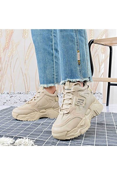 Tmall Women's High Top Sports Shoes, With Platform, Eco-leather, 1288, Khaki