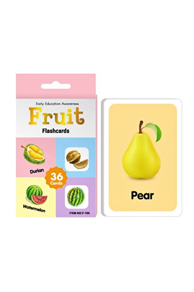 ARISTEF Set 36 de cărți educaționale pentru învățarea fructelor în limba engleză, cărți față-verso, 72 de imagini, multicolore