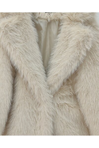 Modamorfo Lined Single Button Fur Jacket - Stone