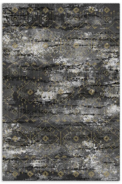 Pastel Home Gri Antrasit Sarı Şönil Halı Kilim Yolluk Kaymaz Yıkanabilir Saça...