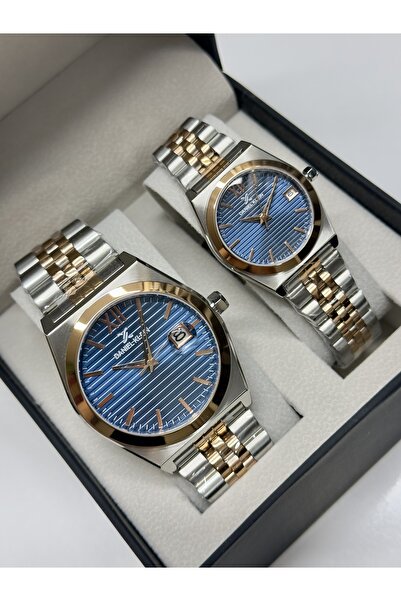 Daniel Klein Couple Lover Navy Blue Dial Rose White Steel Band 30 Mt Water Resistant Men & Wrist Watch