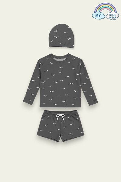 My Kids Wear Boneli Bağcıklı Uzun Kol Güneş Korumalı Erkek Çocuk Mayo